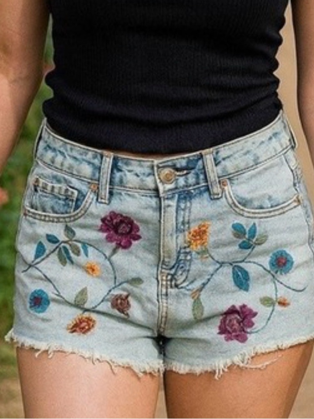Vintage Floral Denim Shorts